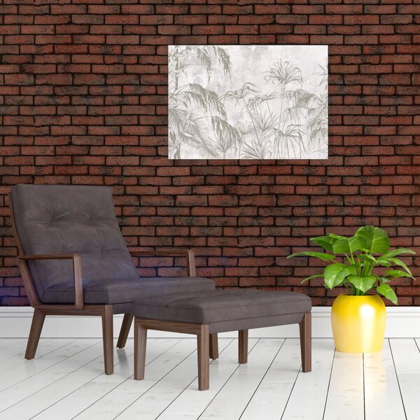 Obraz - Tropikalne rośliny na ścianie w kolorze szarym (70x50 cm)
