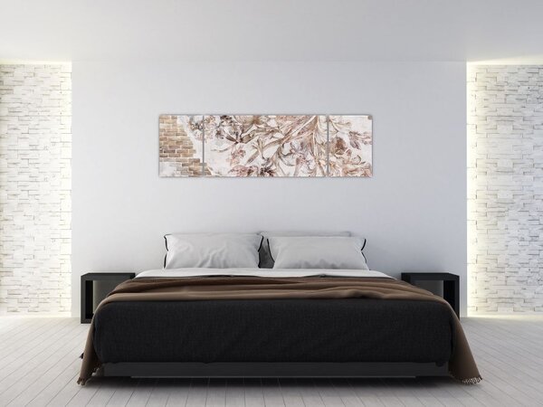 Obraz - Kwiatowy fresk na ceglanej ścianie (170x50 cm)