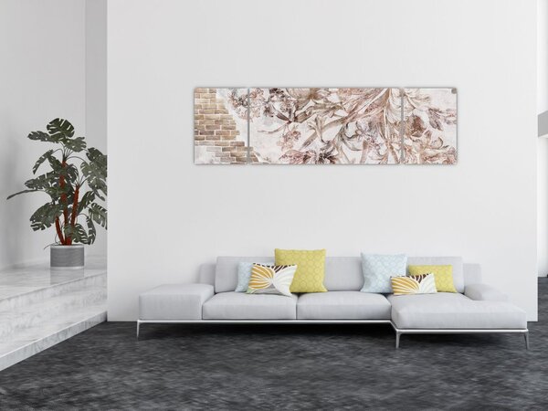 Obraz - Kwiatowy fresk na ceglanej ścianie (170x50 cm)
