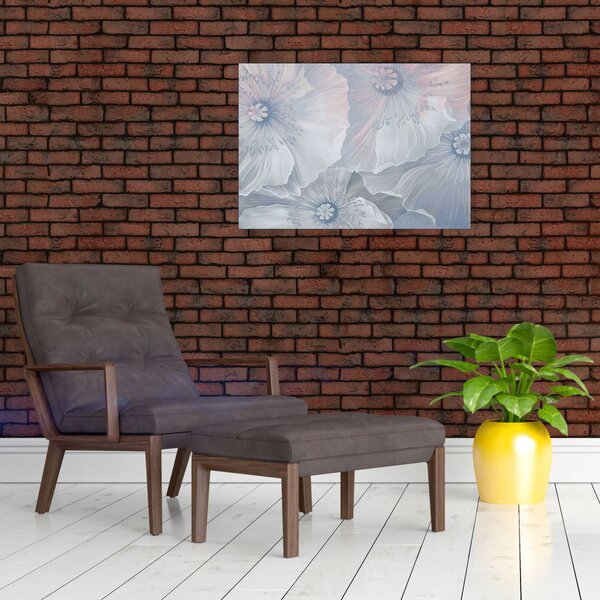 Obraz - Niebieskie kwiaty na ścianie (70x50 cm)