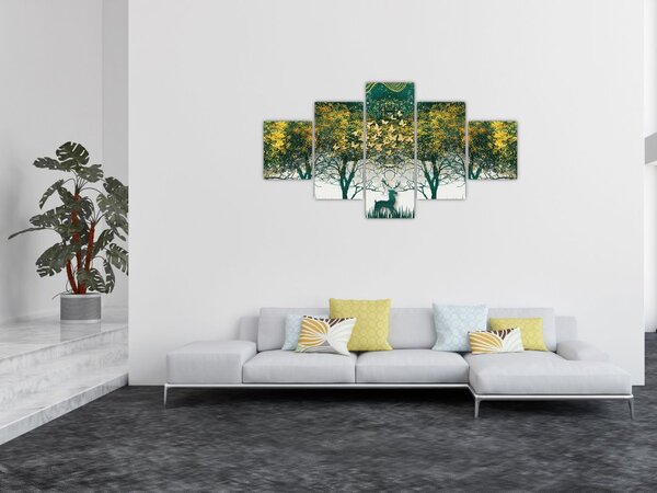 Obraz - Jelenie w zielonym lesie (125x70 cm)