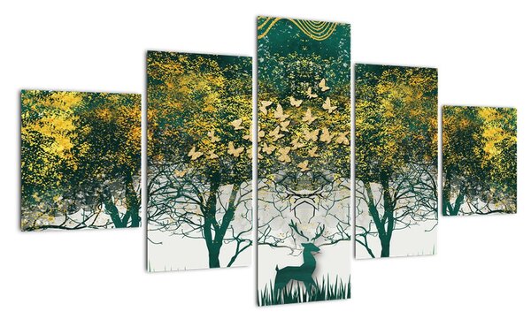 Obraz - Jelenie w zielonym lesie (125x70 cm)
