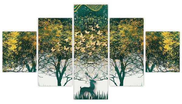 Obraz - Jelenie w zielonym lesie (125x70 cm)