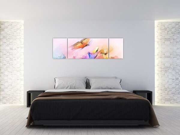 Obraz - Motyl nad kwiatem, abstrakcja (170x50 cm)