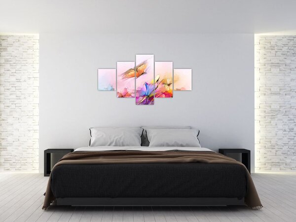 Obraz - Motyl nad kwiatem, abstrakcja (125x70 cm)