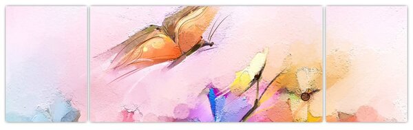Obraz - Motyl nad kwiatem, abstrakcja (170x50 cm)