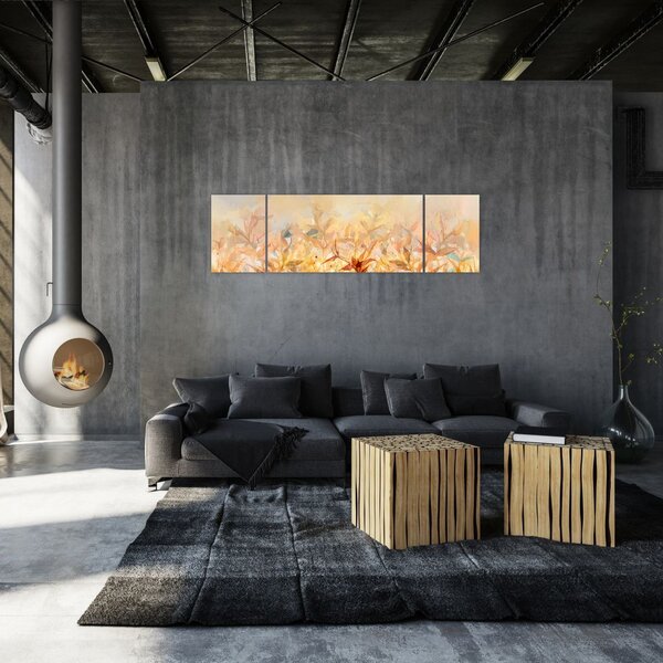 Obraz - Liście w jesiennych kolorach, obraz olejny (170x50 cm)
