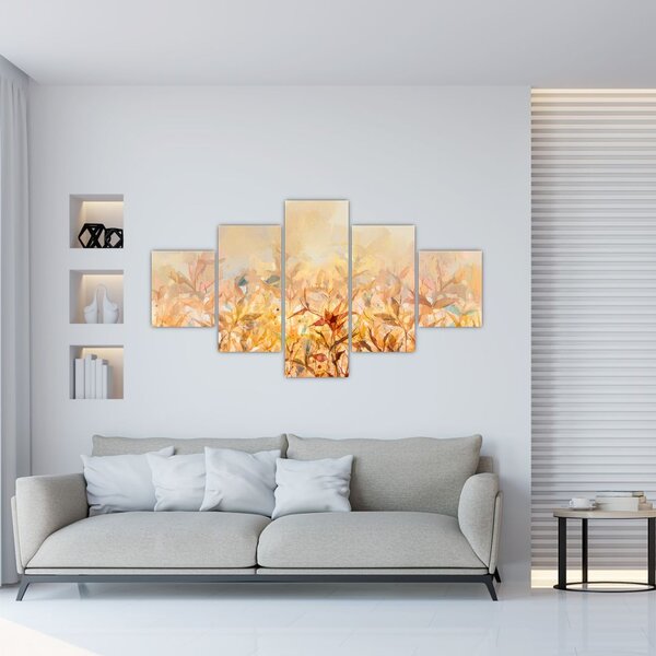 Obraz - Liście w jesiennych kolorach, obraz olejny (125x70 cm)