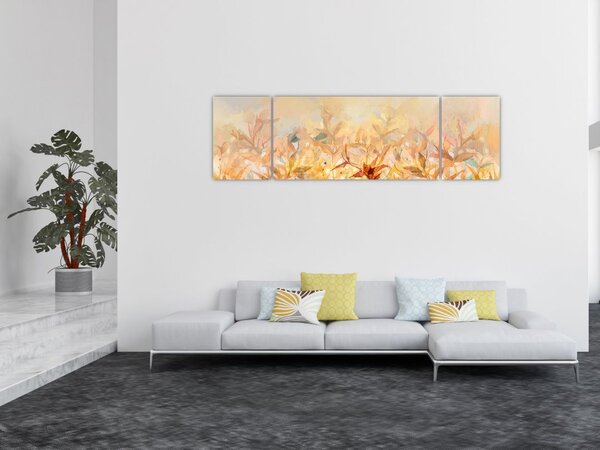 Obraz - Liście w jesiennych kolorach, obraz olejny (170x50 cm)
