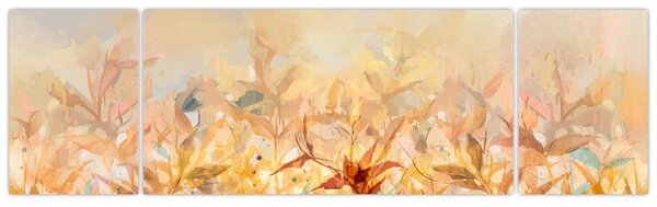 Obraz - Liście w jesiennych kolorach, obraz olejny (170x50 cm)