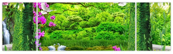 Obraz - Magiczny ogród z łabędziami (170x50 cm)