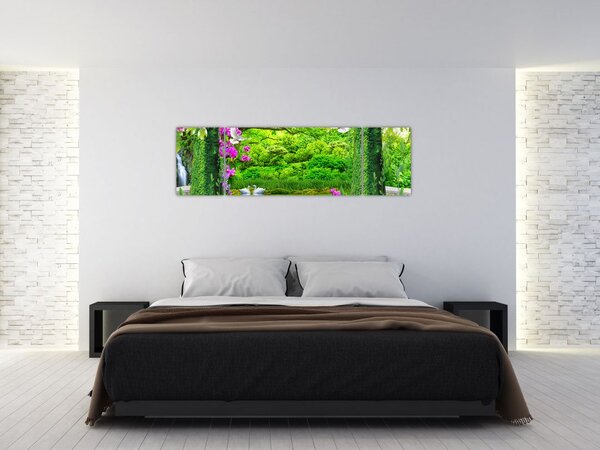 Obraz - Magiczny ogród z łabędziami (170x50 cm)