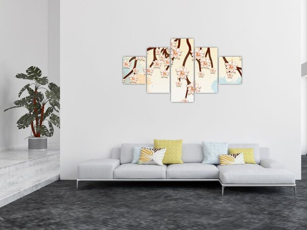 Obraz - Kwiaty na gałęziach, kolorowe (125x70 cm)