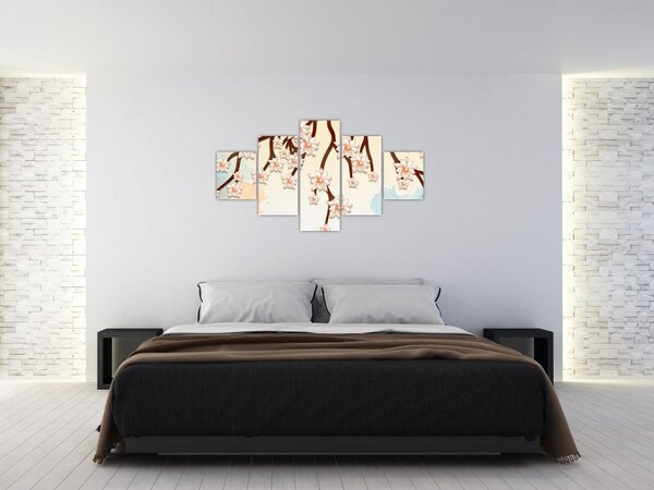 Obraz - Kwiaty na gałęziach, kolorowe (125x70 cm)
