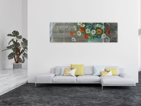 Obraz - Kwiaty polne, obraz olejny (170x50 cm)