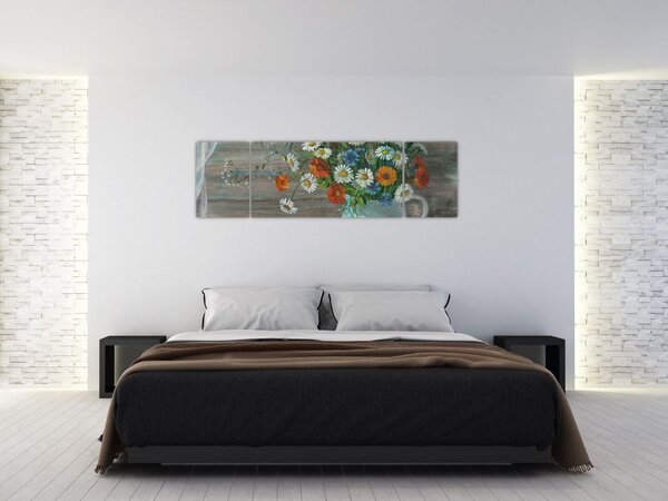 Obraz - Kwiaty polne, obraz olejny (170x50 cm)