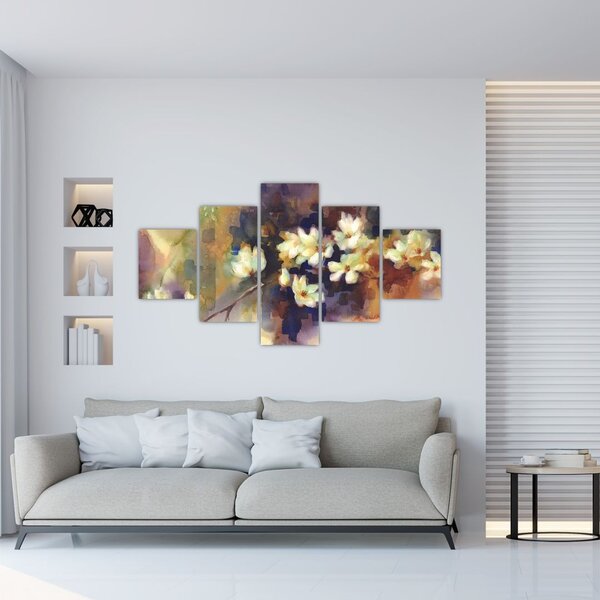 Obraz - Białe magnolie, malarstwo (125x70 cm)