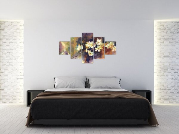 Obraz - Białe magnolie, malarstwo (125x70 cm)