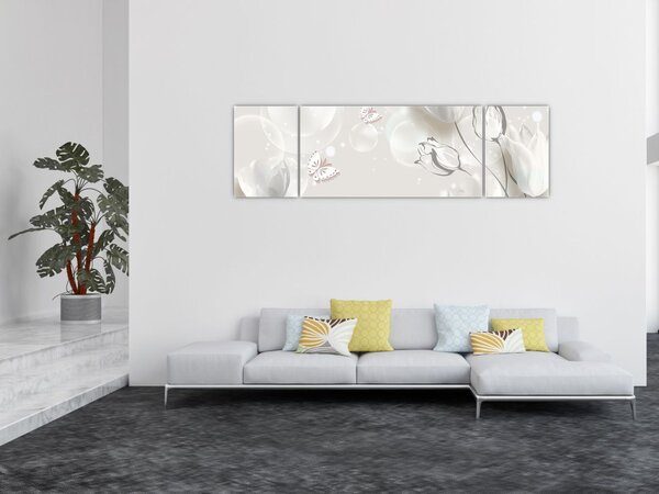 Obraz - Tulipany między bąbelkami (170x50 cm)