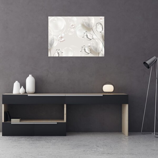 Obraz - Tulipany między bąbelkami (70x50 cm)