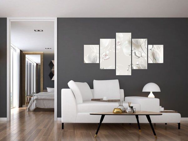 Obraz - Tulipany między bąbelkami (125x70 cm)