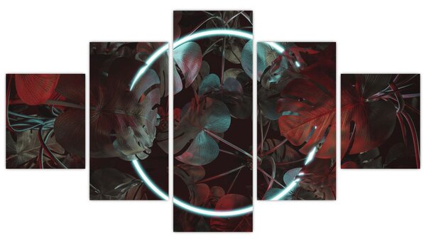 Obraz - Neonowe koło między palmami (125x70 cm)