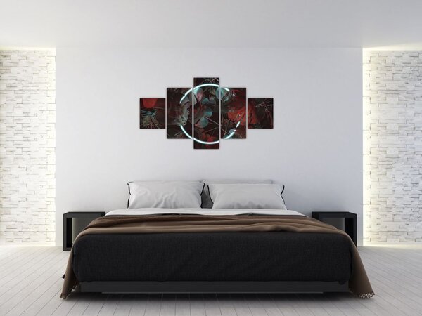 Obraz - Neonowe koło między palmami (125x70 cm)