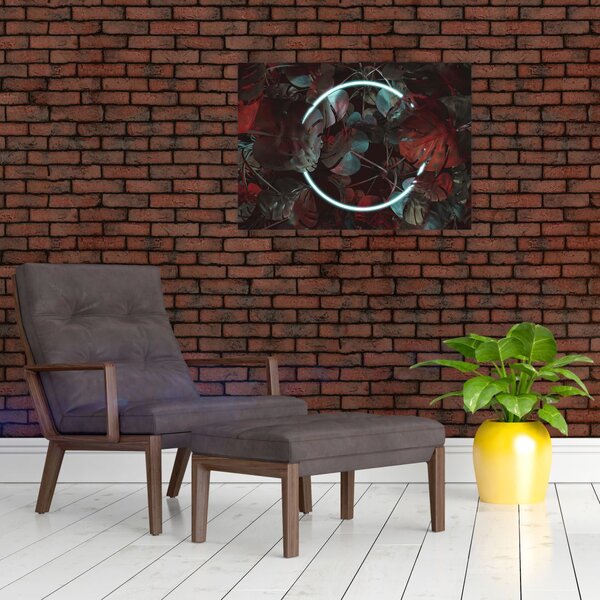 Obraz - Neonowe koło między palmami (70x50 cm)