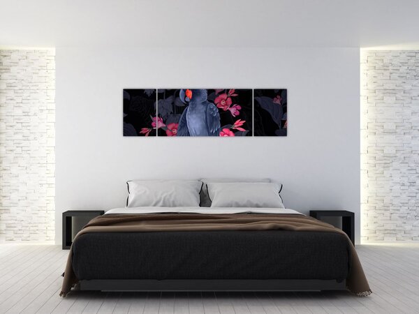 Obraz - Papuga wśród kwiatów (170x50 cm)