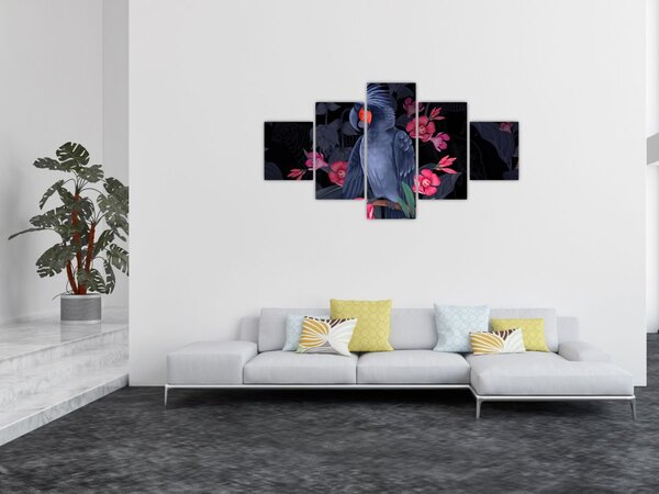 Obraz - Papuga wśród kwiatów (125x70 cm)