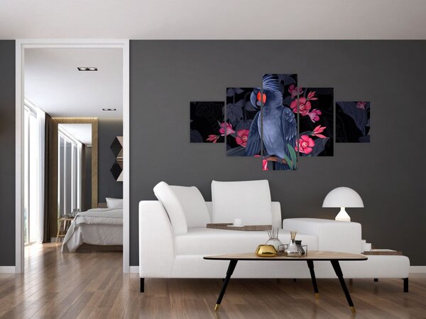 Obraz - Papuga wśród kwiatów (125x70 cm)
