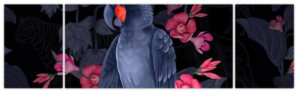 Obraz - Papuga wśród kwiatów (170x50 cm)
