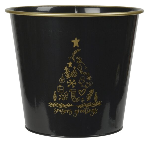 Świąteczna doniczka SEASONS GREETINGS 30 cm, czarna / złota