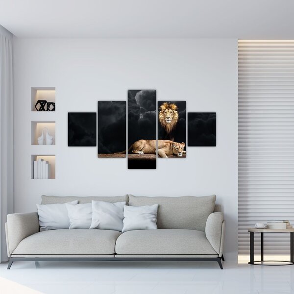 Obraz - Lew i lwica w chmurach (125x70 cm)