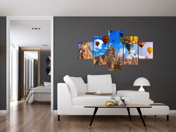 Obraz - Balony na ogrzane powietrze, Kapadocja, Turcja. (125x70 cm)