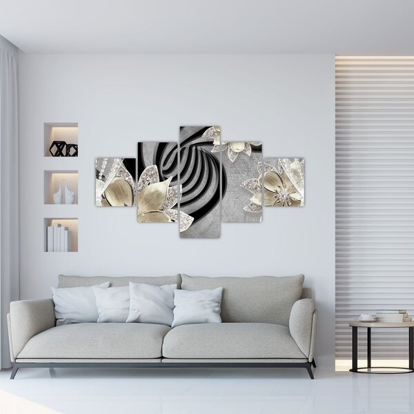 Obraz - 3D złote kwiaty (125x70 cm)