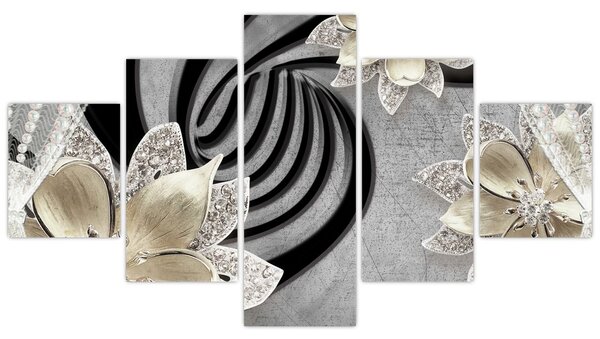 Obraz - 3D złote kwiaty (125x70 cm)