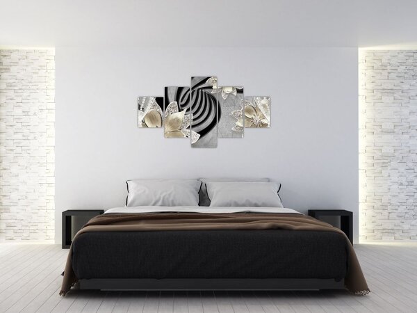 Obraz - 3D złote kwiaty (125x70 cm)