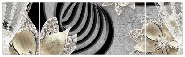 Obraz - 3D złote kwiaty (170x50 cm)