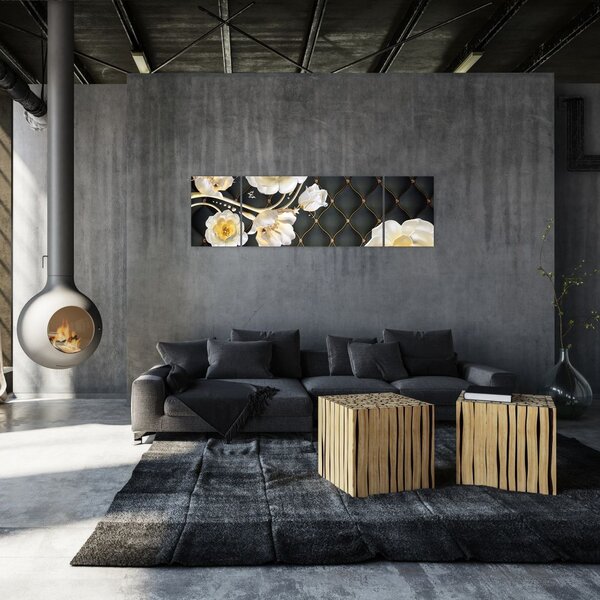 Obraz białych kwiatów róży (170x50 cm)