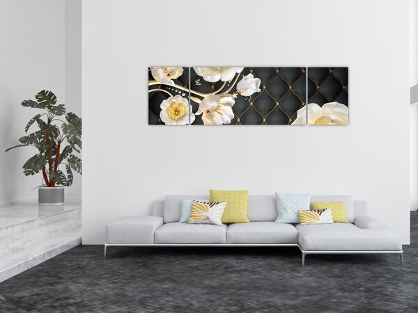 Obraz białych kwiatów róży (170x50 cm)
