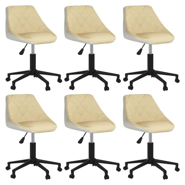 Obrotowe krzesła stołowe, 6 szt., kremowo-białe, sztuczna skóra