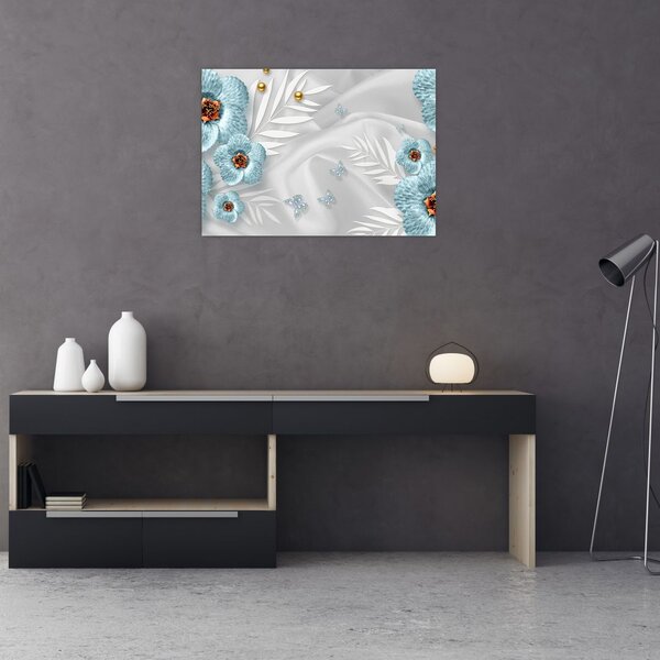 Obraz - 3D niebieskie kwiaty (70x50 cm)