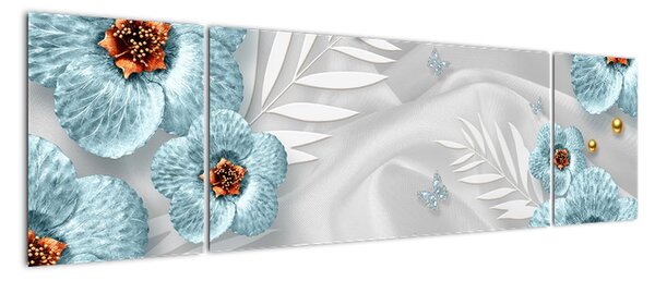 Obraz - 3D niebieskie kwiaty (170x50 cm)