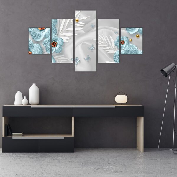Obraz - 3D niebieskie kwiaty (125x70 cm)