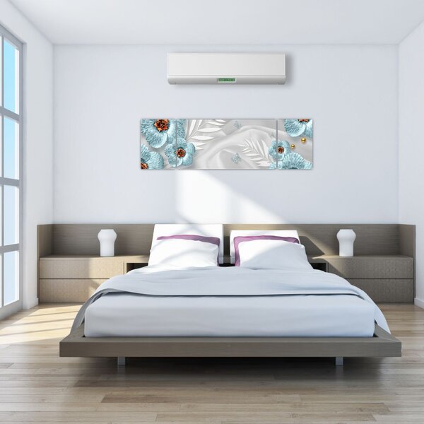 Obraz - 3D niebieskie kwiaty (170x50 cm)
