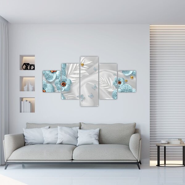 Obraz - 3D niebieskie kwiaty (125x70 cm)