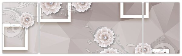Obraz z beżowymi kwiatami (170x50 cm)