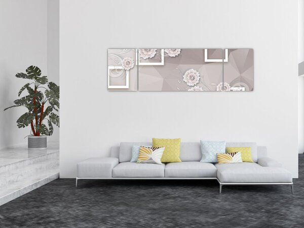 Obraz z beżowymi kwiatami (170x50 cm)