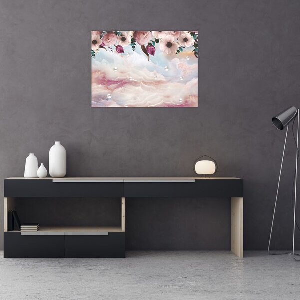 Obraz różowych kwiatów z różowym marmurem (70x50 cm)
